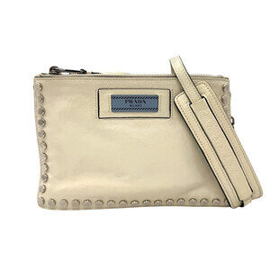 Prada shoulder bag studded leather metal off white silver